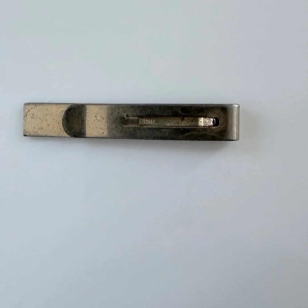 Vintage Swank Tie Clip Silver Tone Brown Faux Alligator Leather‎ Inlay Mens acc.